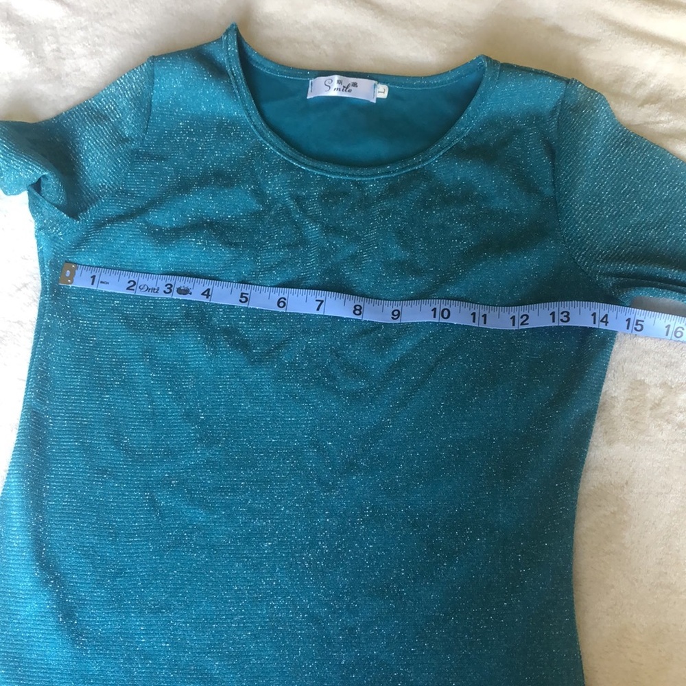 β¬οΈ % OFF Icecapades XS S SM Sheer Long sleeve sparkle Teal blouse dress shirt - Picture 7 of 8